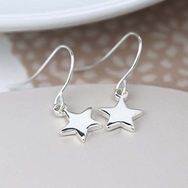 01882 Silver Plated Star Drop Earrings By Pom