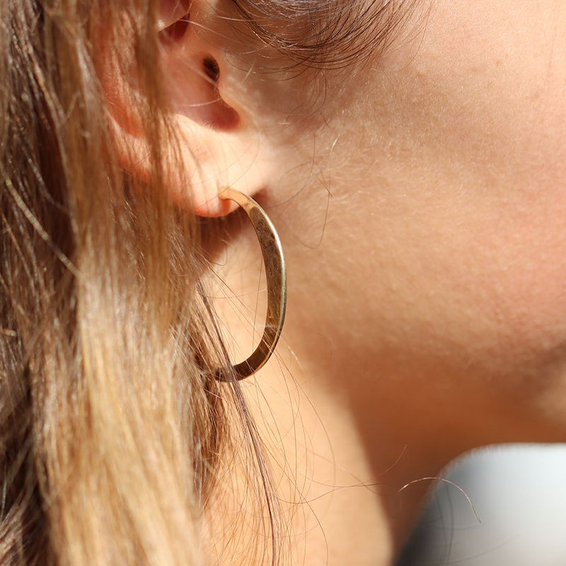 03275 Gold Irregular Hammered Open Hoop Earrings By Pom
