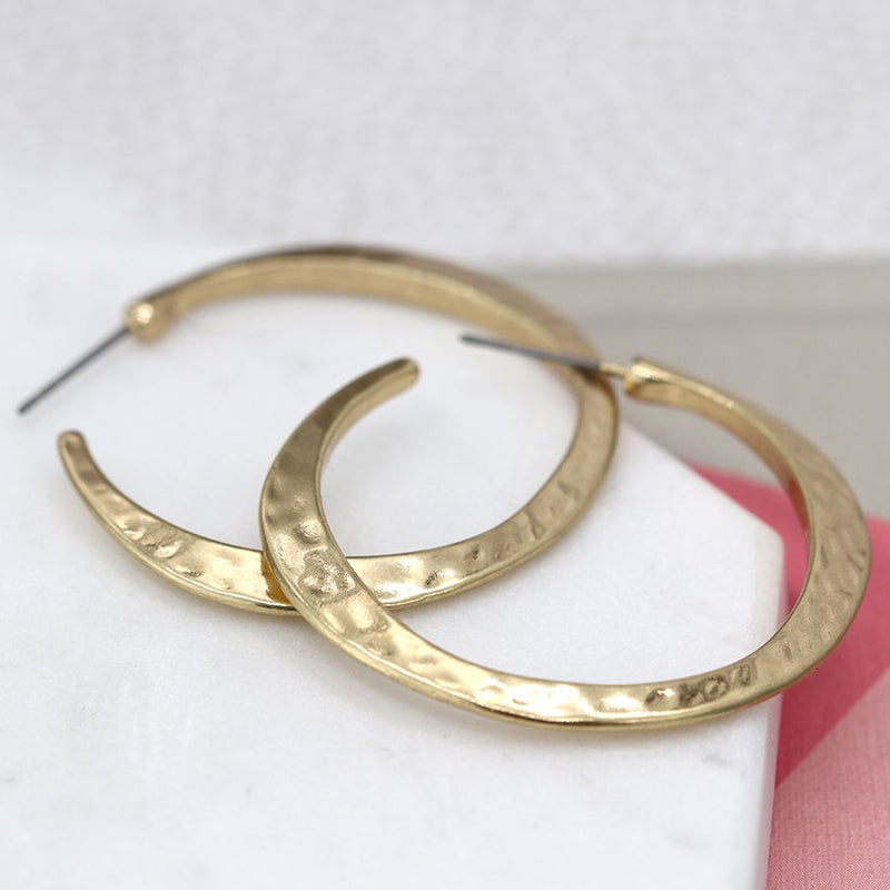 03275 Gold Irregular Hammered Open Hoop Earrings By Pom