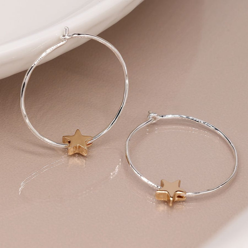 03921 Silver Plated Hoop & Star Earrings By Pom