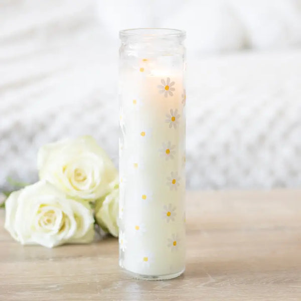 43824 White Daisy Glass Tube Candle