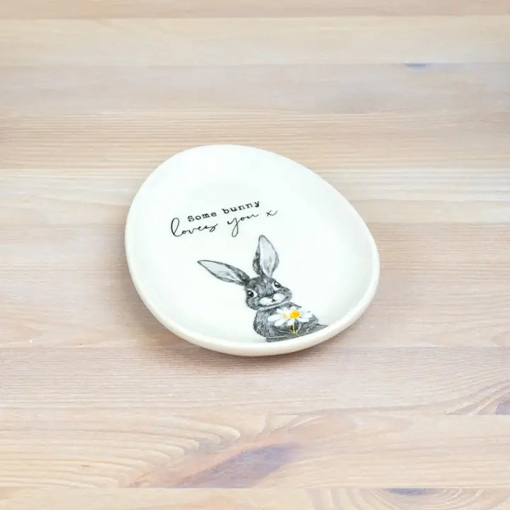 Egg Shaped Rabbit Trinket Plate By Gainsborough Giftware