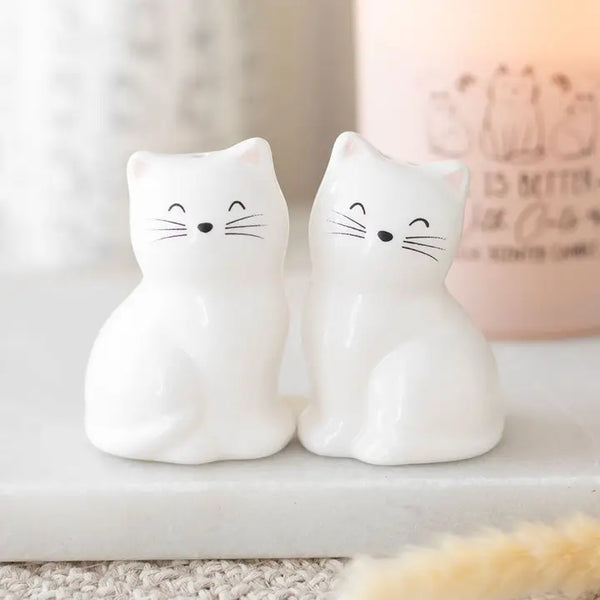 White Cat Shaped Salt & Pepper Shakers By Something Different