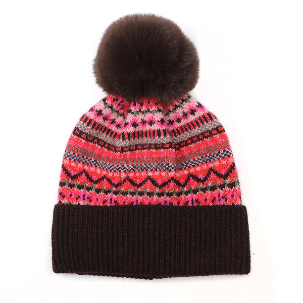 40682 Wine Fairisle Beanie Hat by POM