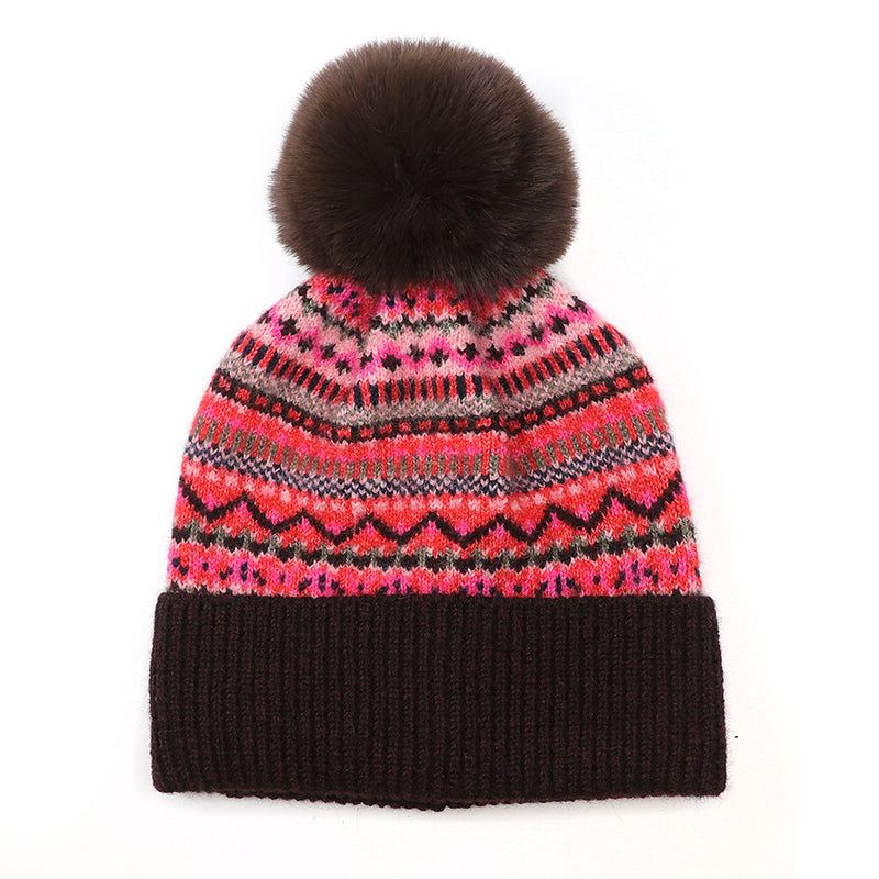 40682 Wine Fairisle Beanie Hat by POM