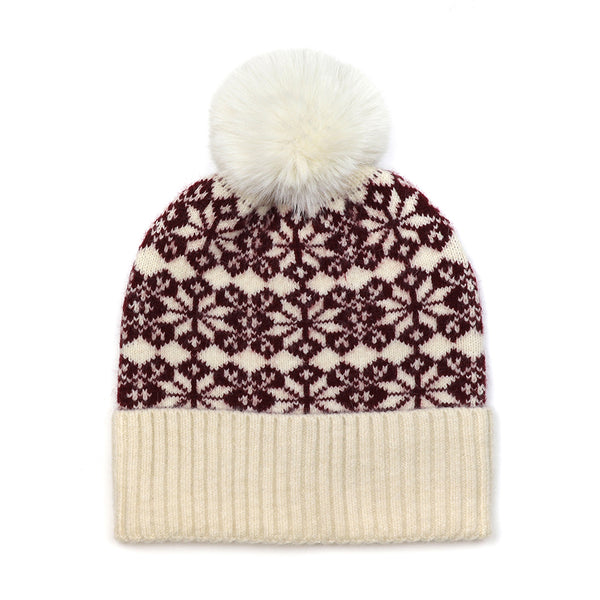 40702 Burgundy Scandi Pom Pom Beanie Hat by POM