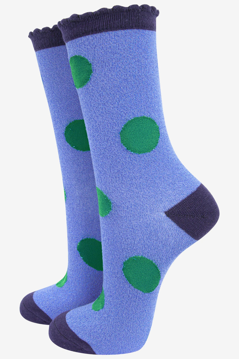 4492DBLM18 Large Polka Dot Print Bamboo Socks