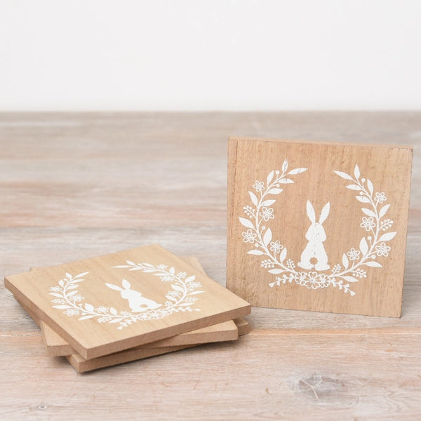 Wooden Square Bunny Coaster (set of four) By Gainsborough Giftware