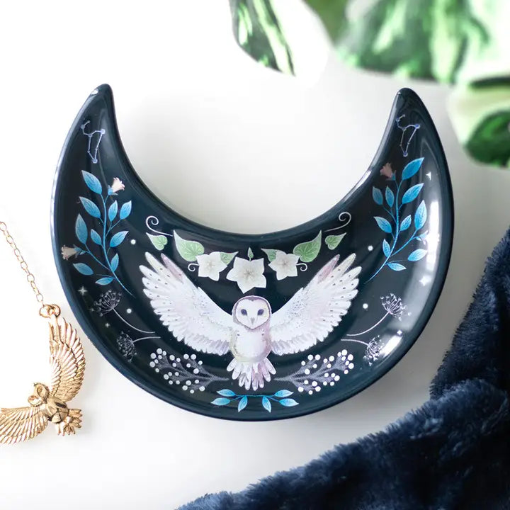 08025 Crescent Moon Owl Trinket Dish
