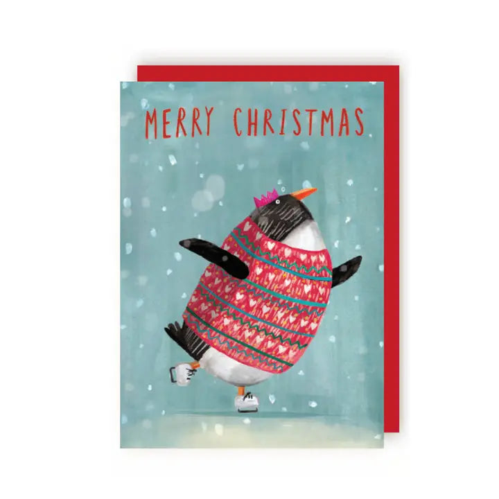 Penguin Skate Xmas Greetings Card By Charley Rabbit