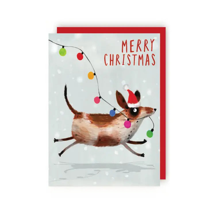 Dog Lights Xmas Greetings Card By Charley Rabbit
