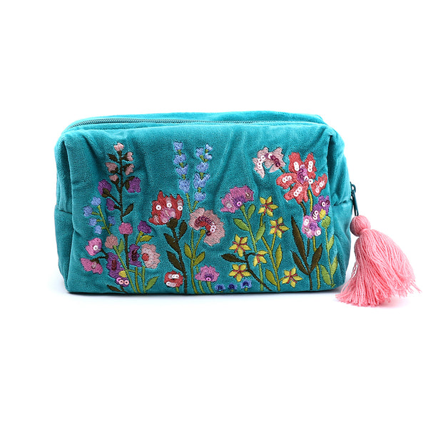 81632 Summer Meadows Turquoise Velvet Make Up Bag By Pom