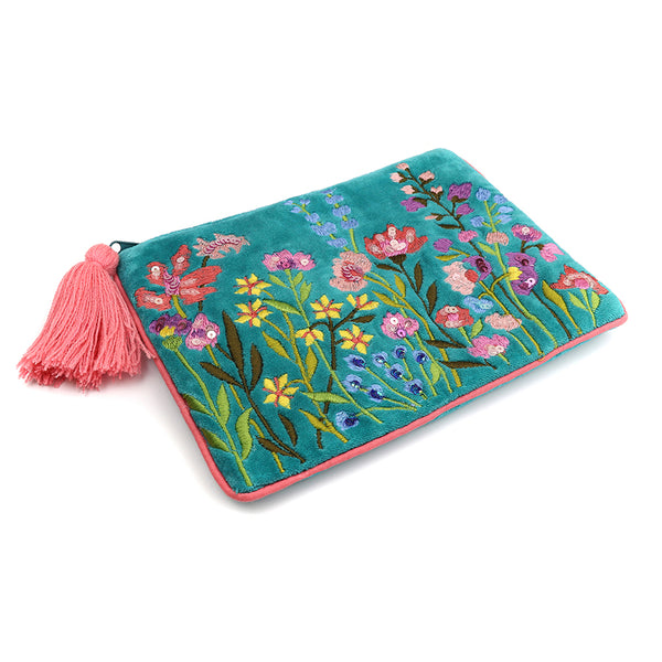 81633 Summer Meadow Turquoise Flat Velvet Purse By Pom