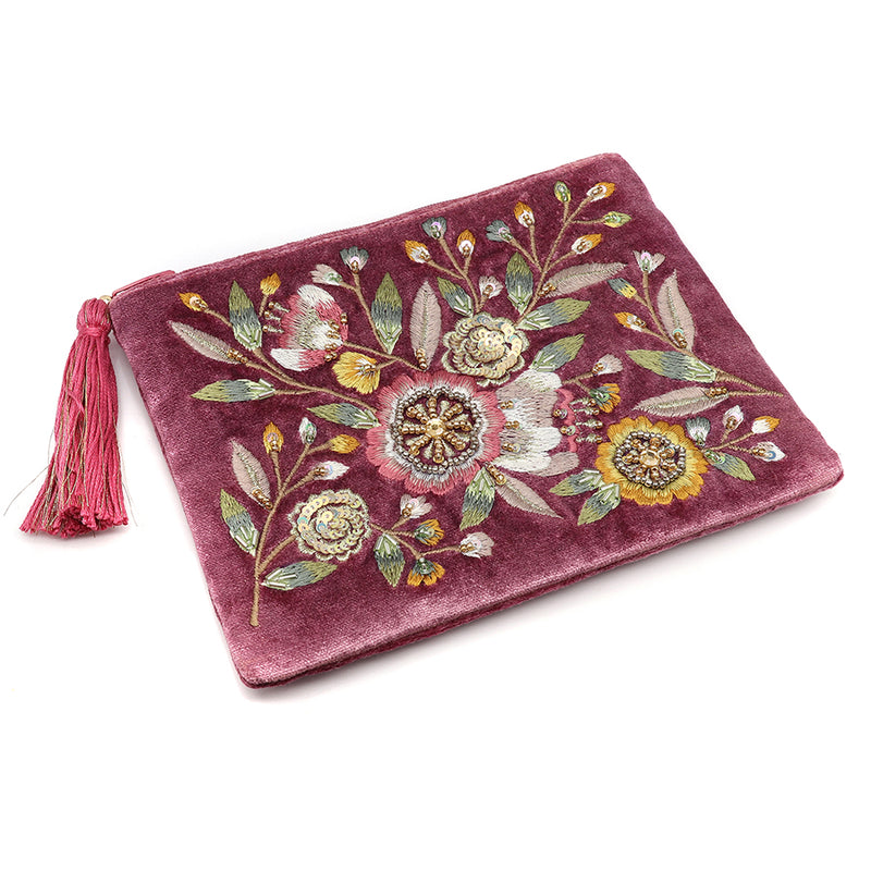 81638 Vintage Floral Blush Pink Flat Velvet Purse By Pom