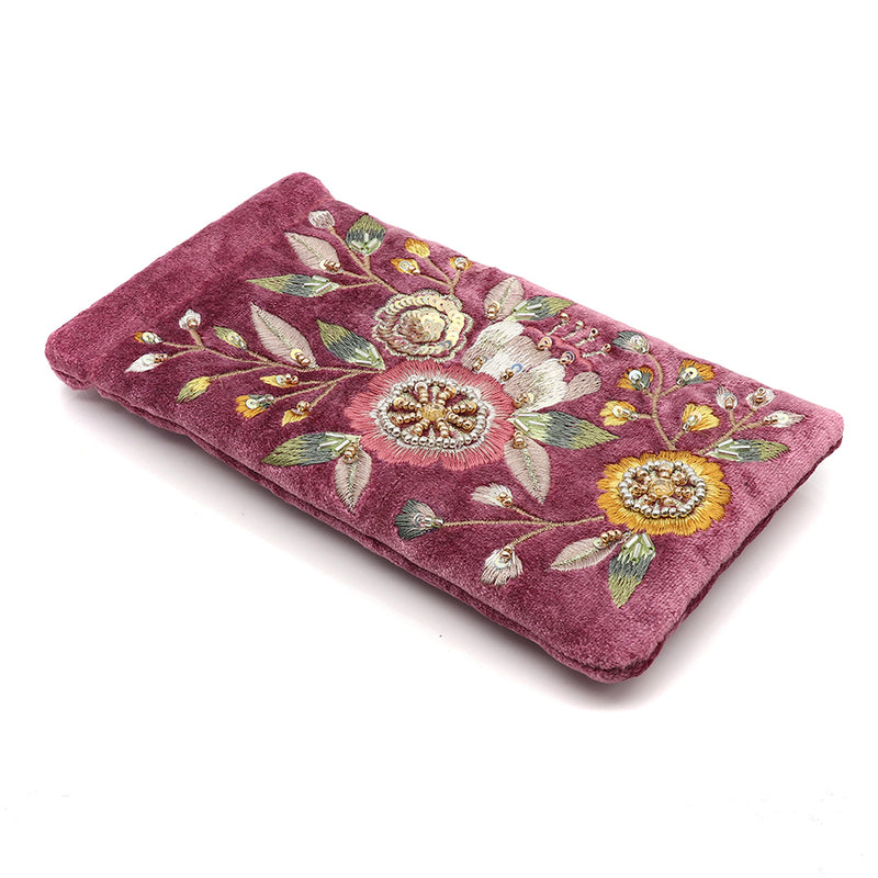 81641 Vintage Floral Blush Pink Embroidered Glasses Purse By Pom