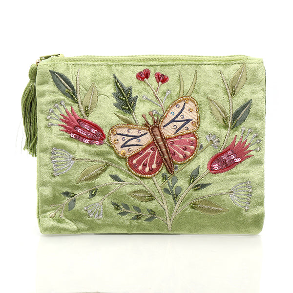 81650 Butterfly Green Flat Velvet Purse By Pom