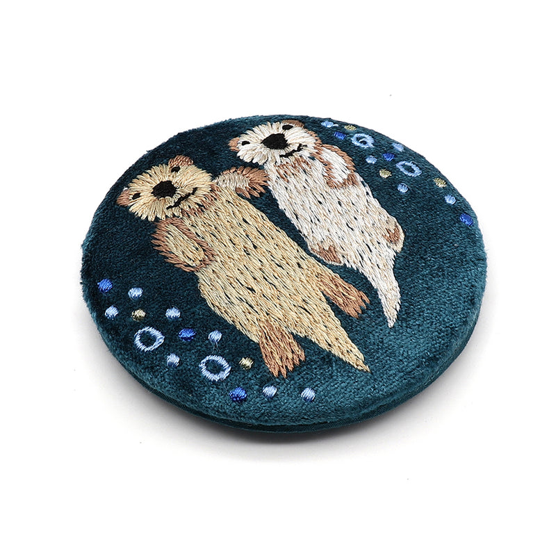 81654 Teal Velvet Otters Compact Mirror By POM
