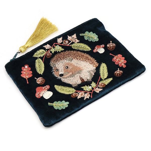 81703 Dark Teal Hedgehog Flat Velvet Purse By Pom