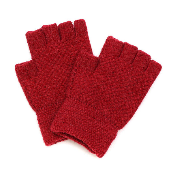 90200 Red Fingerless Knitted Gloves By Pom