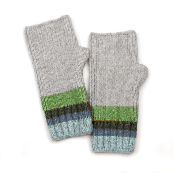 90275 Grey Stripe Knitted Wrist Warmers By Pom