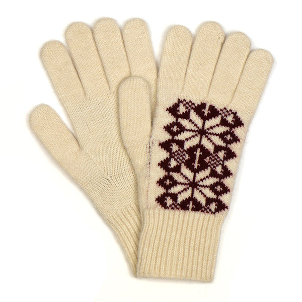 90340 Burgundy Cream Scandi Star Gloves By Pom