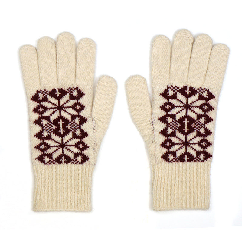 90340 Burgundy Cream Scandi Star Gloves By Pom