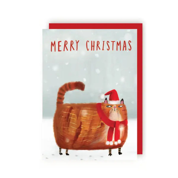 Cat in Snow Xmas Greetings Card By Charley Rabbit