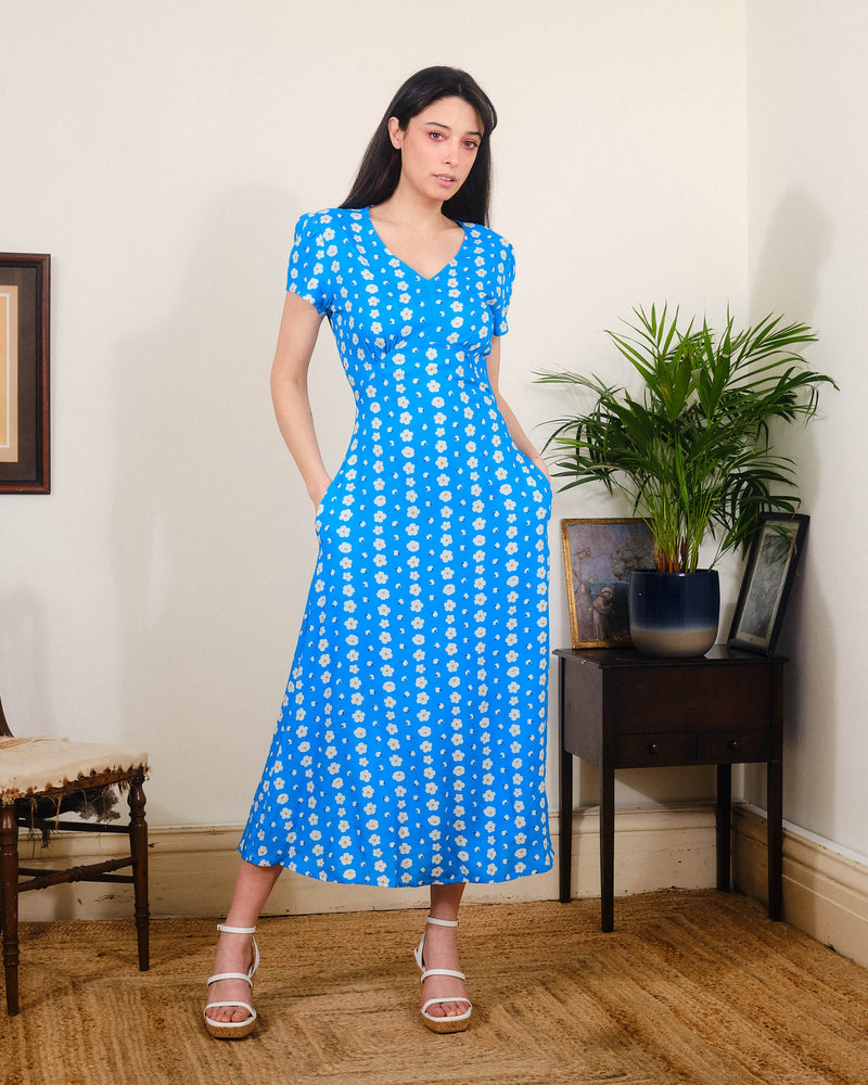 Ava Dress in Blue Buttercups Print