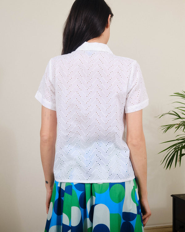 Ellen Top in White Schiffley Print