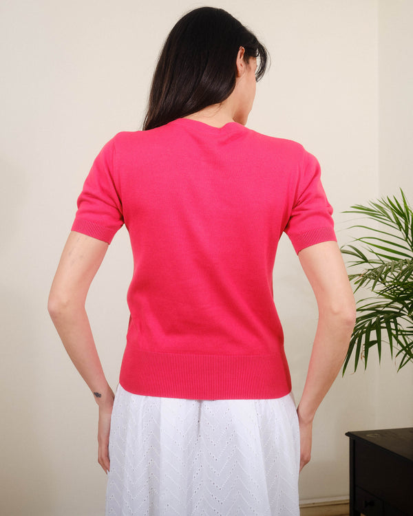 Emb Bees S/S Cardigan in Hibiscus