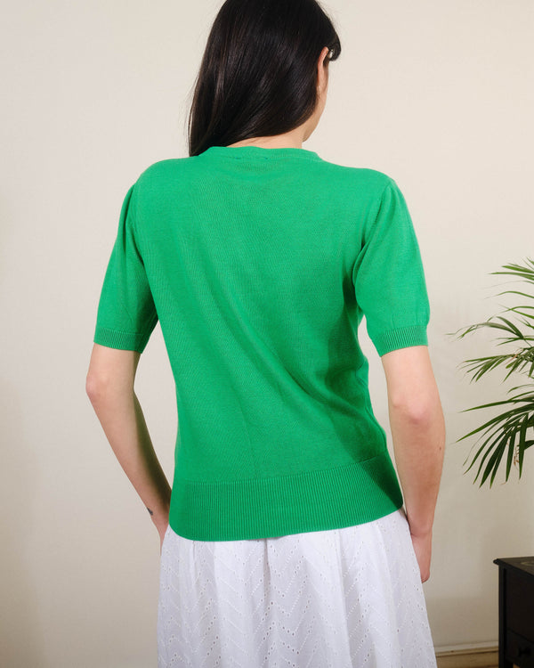Emb Sunrise S/S Cardigan in Fern Green