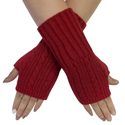 GF-7441-G Red Cosy Long Knitted Wrist Warmer Gloves