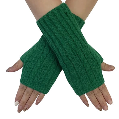 GF-7441-K Green Cosy Long Knitted Wrist Warmer Gloves