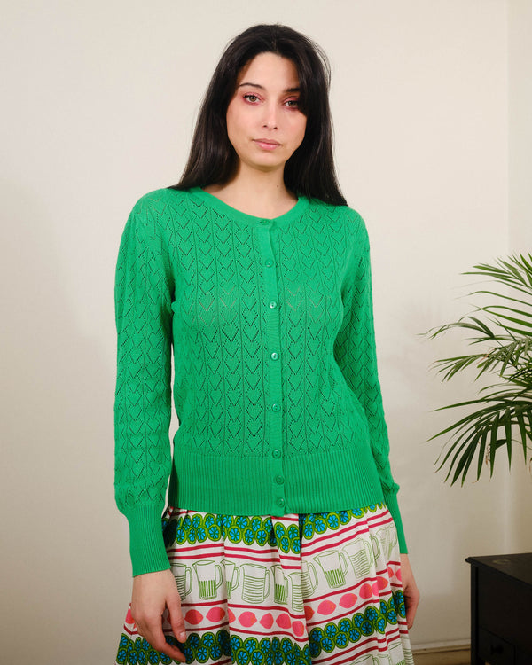 Heart Pointelle Cardigan in Fern Green