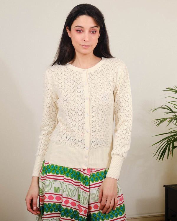 Heart Pointelle Cardigan in Pristine White