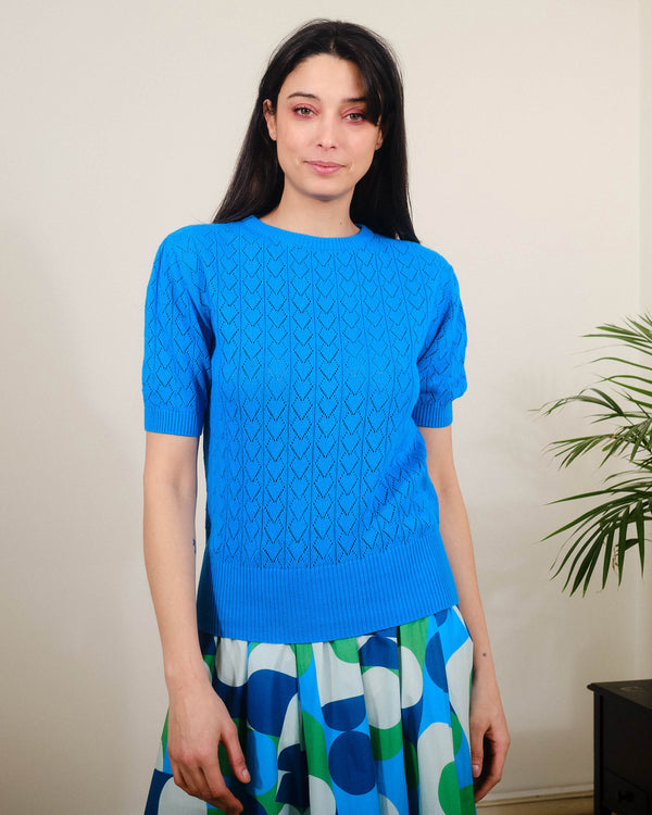 Heart Pointelle S/S in Methyl Blue