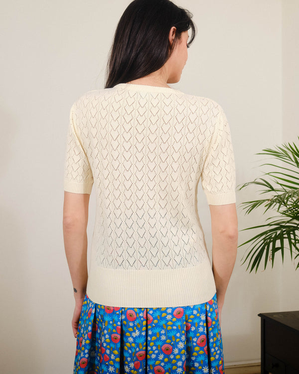 Heart Pointelle S/S in Pristine White