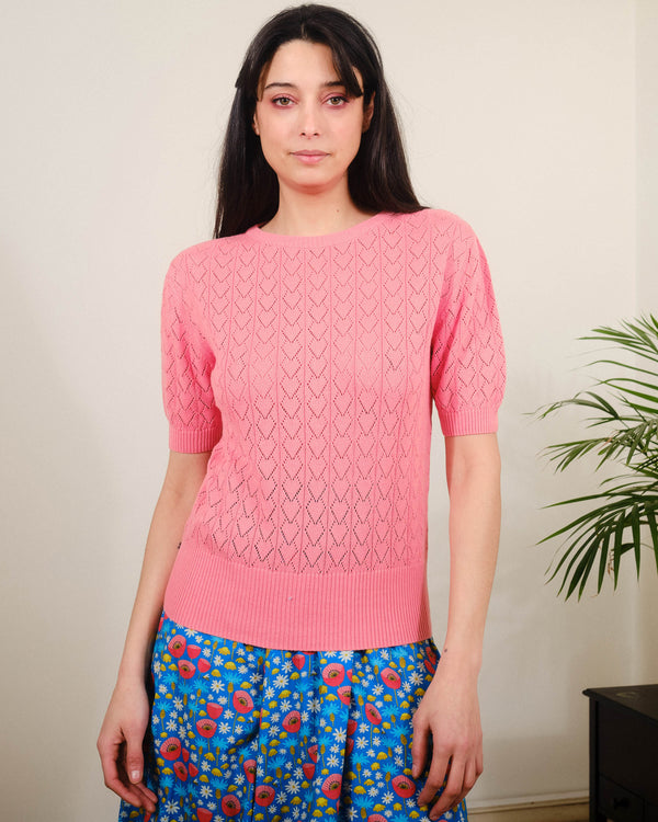 Heart Pointelle S/S in Strawberry Ice
