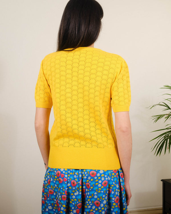 Hex Pointelle S/S in Freesia Yellow
