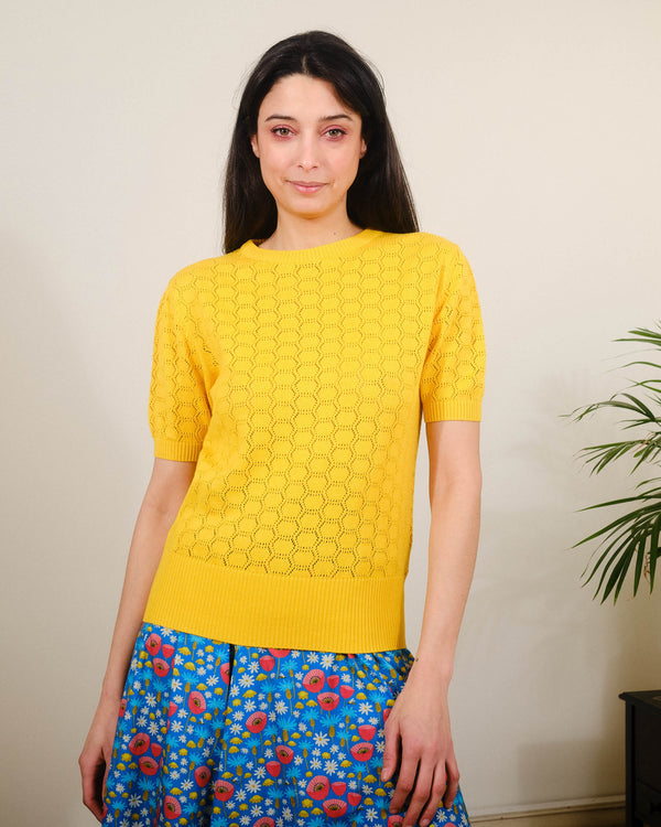 Hex Pointelle S/S in Freesia Yellow