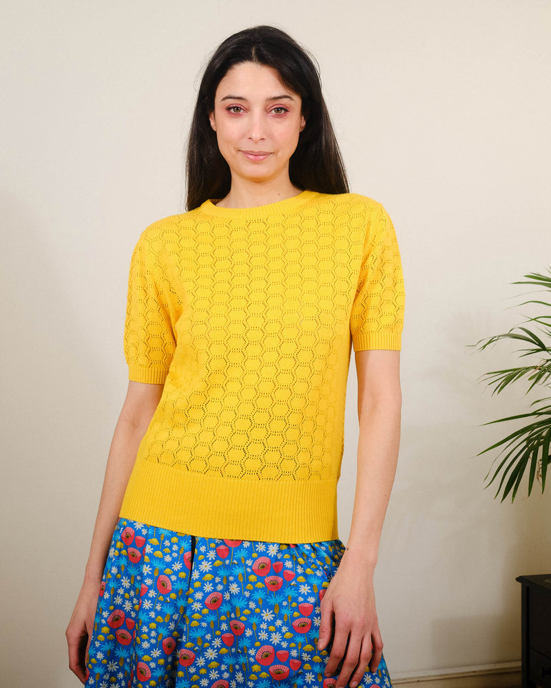 Hex Pointelle S/S in Freesia Yellow