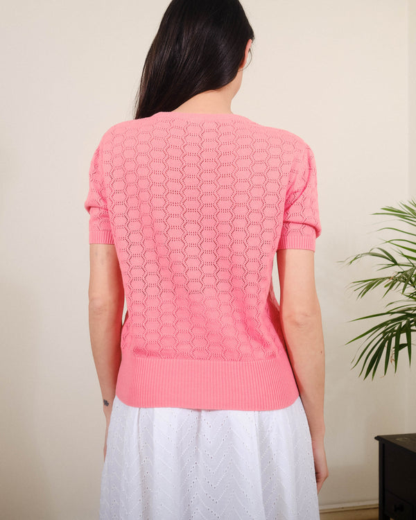 Hex Pointelle S/S in Strawberry Ice