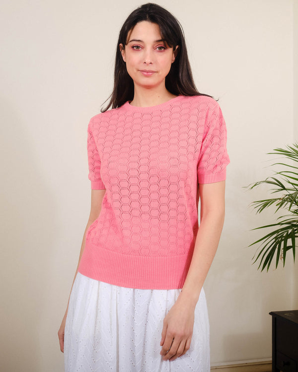 Hex Pointelle S/S in Strawberry Ice