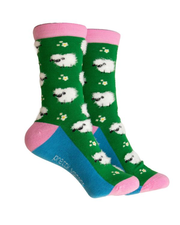 PVSOK0013 Green Fluffy Sheep Socks (UK 3-7)
