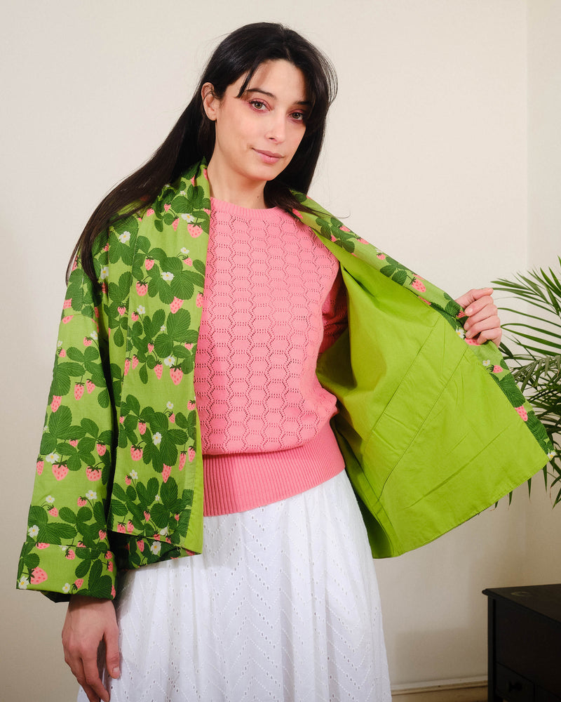 Kimono in Strawberry Picking Print