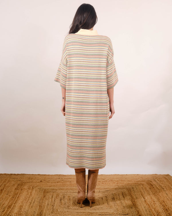 Miami Knit Dress in Rainbow Lines Ivory