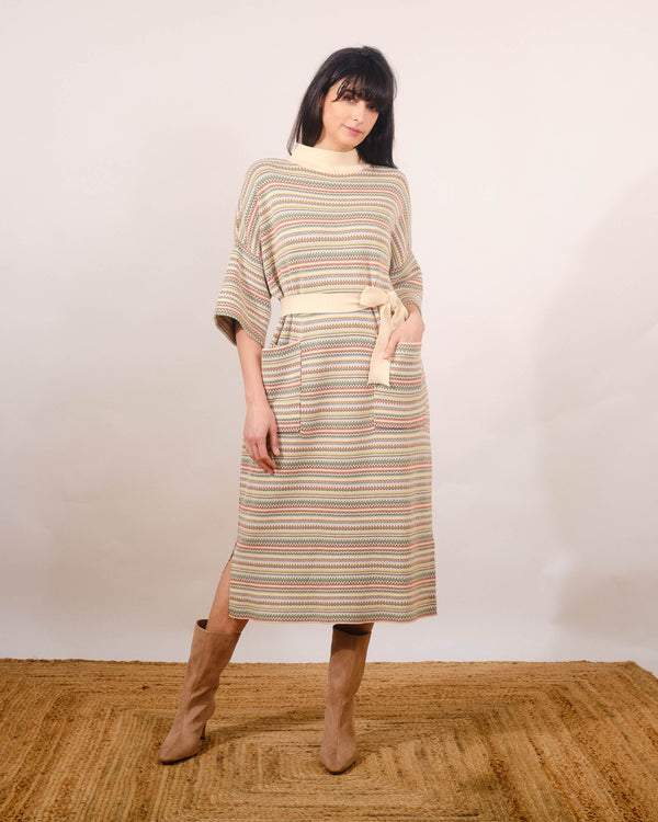 Miami Knit Dress in Rainbow Lines Ivory