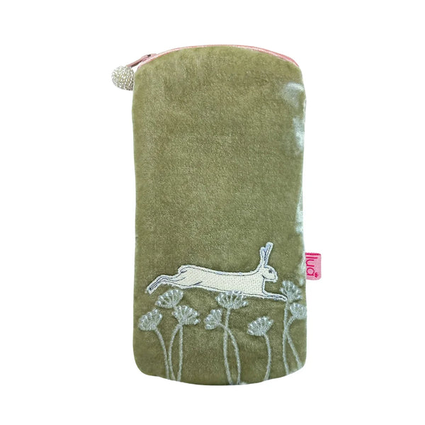 PU272 Fennel Green Leaping Hare Glasses Purse By Lua
