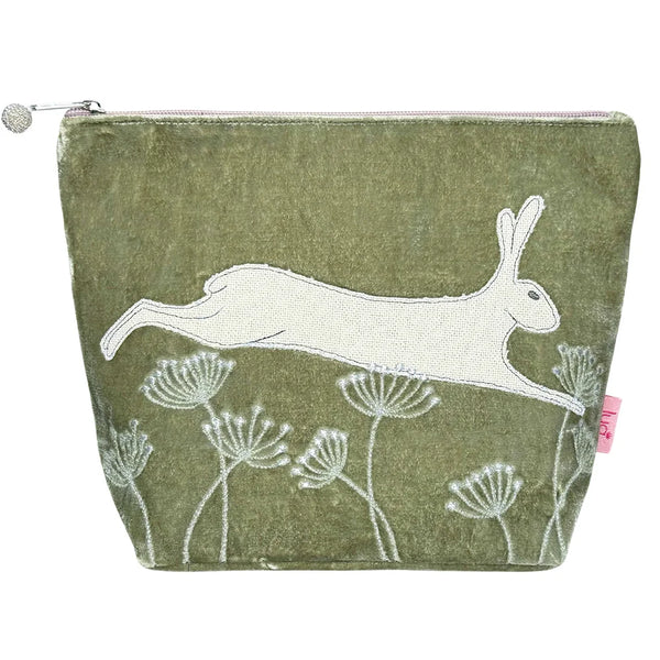 PU392 Fennel Green Leaping Hare Large Cosmetic Purse By Lua