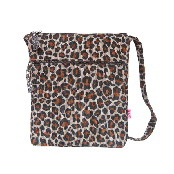 PU397 Leopard Corduroy Cross Body Purse By Lua